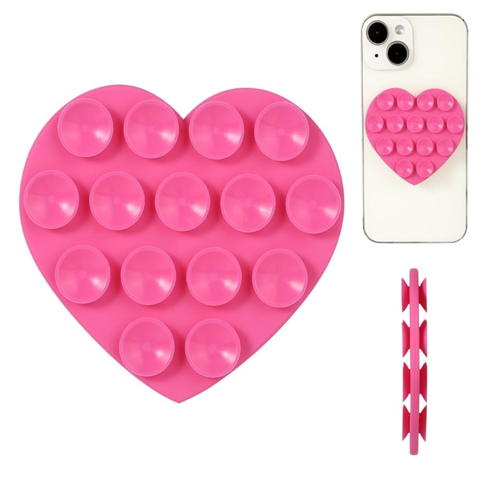 Heart Shape Double Sided Phone Suction Holder Brand New Pink